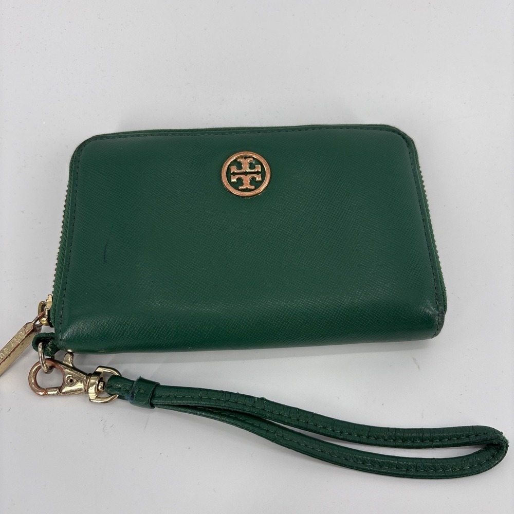 Tory Burch Wallet Dark Green Wristlet Zip Around